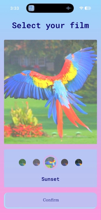 Screenshot of the select filter screen